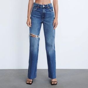 Zara wide leg ripped jeans